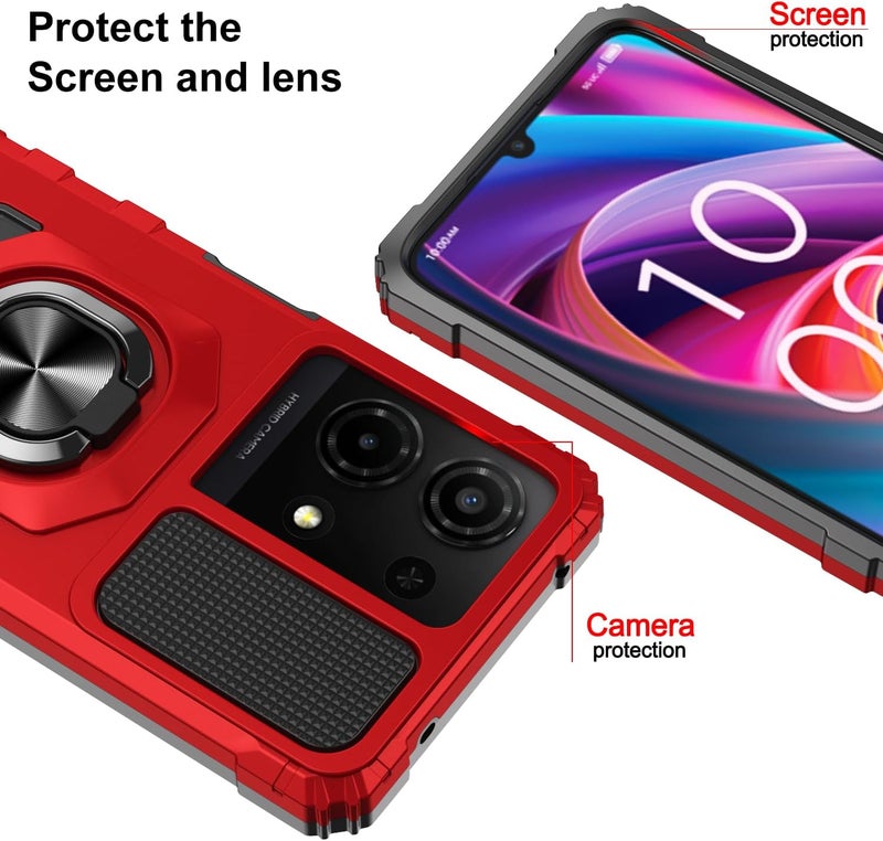 Mocotto for TCL K32/K33 5G 2025 Phone Case with Tempered Glass Screen Protector,Military Grade Shockproof Protective Cover,with Ring Kickstand (Red) - Image 2